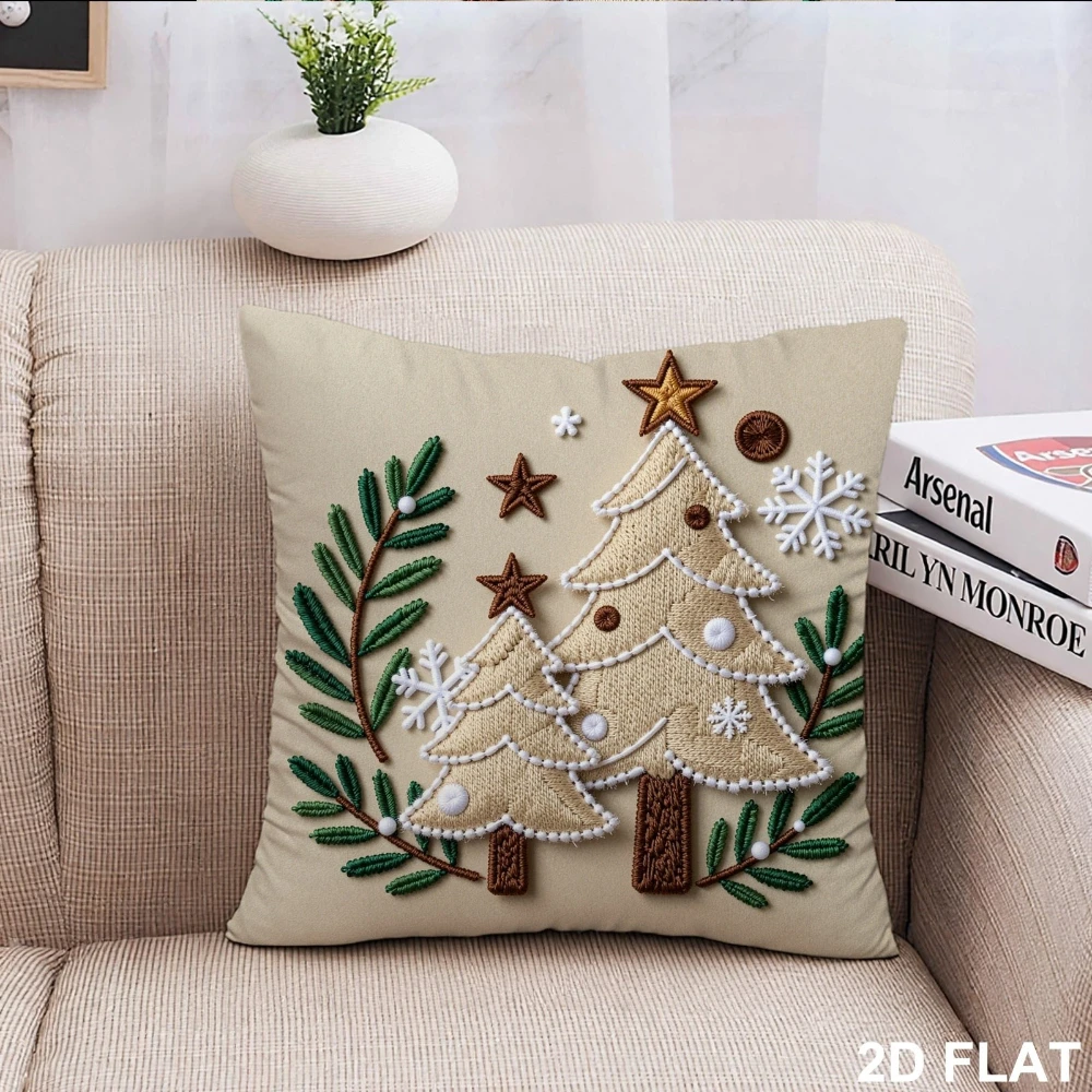 1PC Stylized Christmas Tree Snowflake Pillow CoverPolyester Cushion Case for Sofa Couch Living Room Bedroom Home Decor