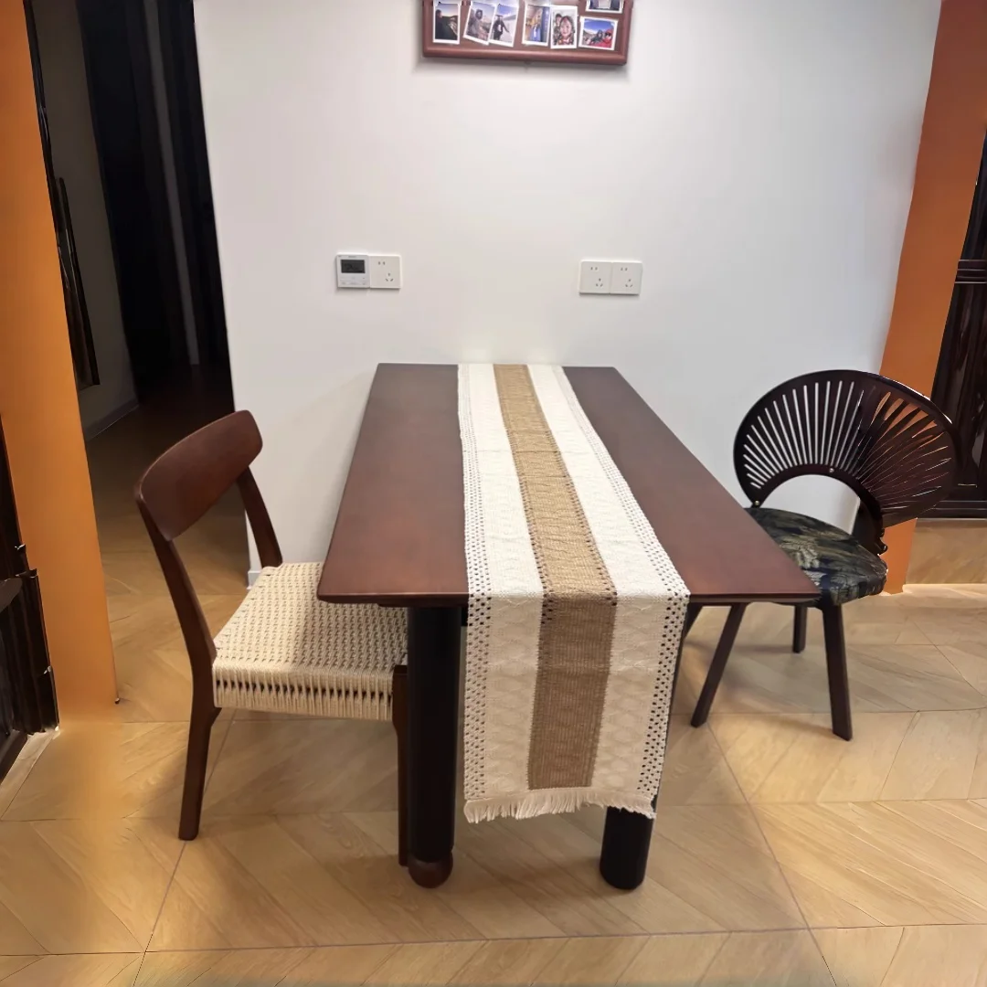 

30x22 Inch Fringe Table Runner, Cream White Knitted Tablecloth, Elegant Dining Table Decor for Home, Neutral Palette, 1PC