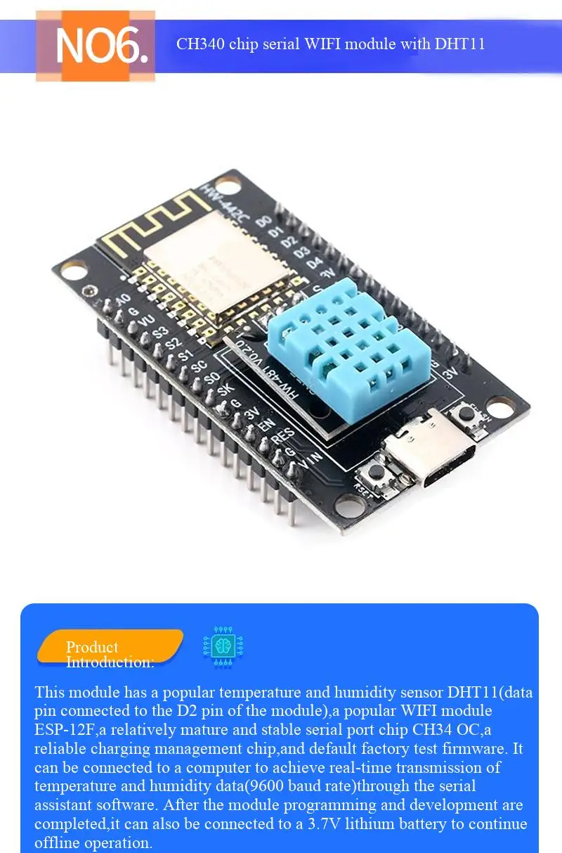 ESP8266 Serielles WIFI-Modul, CP2102/CH340, NodeMCU, Lua V3 IoT-Entwicklungsboard Ausgestattet mit 0,96-Zoll-Bildschirm / DHT11-Modul – Detail 22