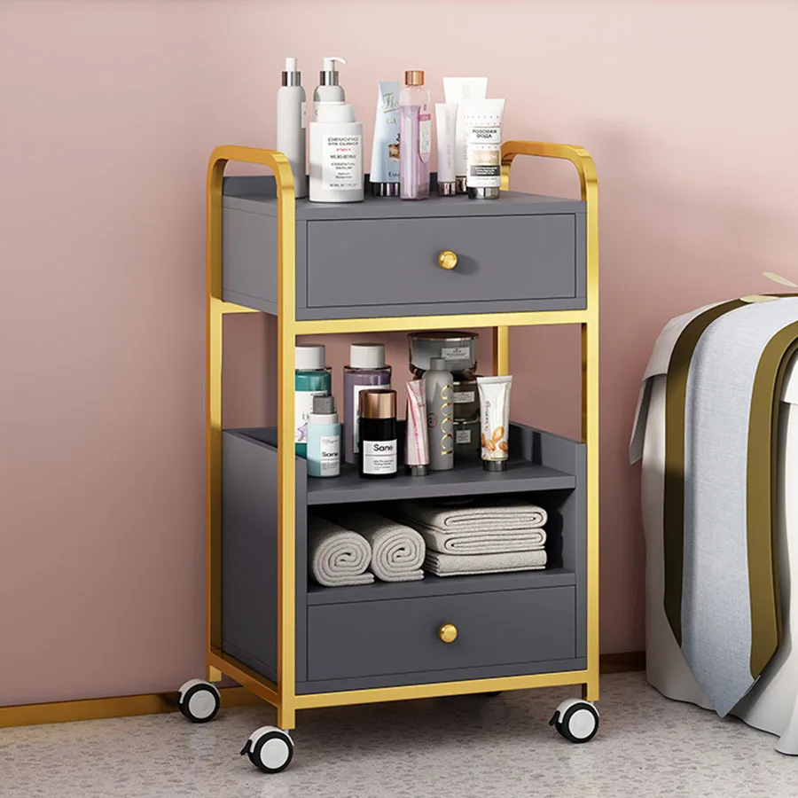 Luxo Iron Salon Handcart com rodas, Ferramenta moderna da beleza do prego, Rack simples do carro, Mobiliário comercial, GY50GP