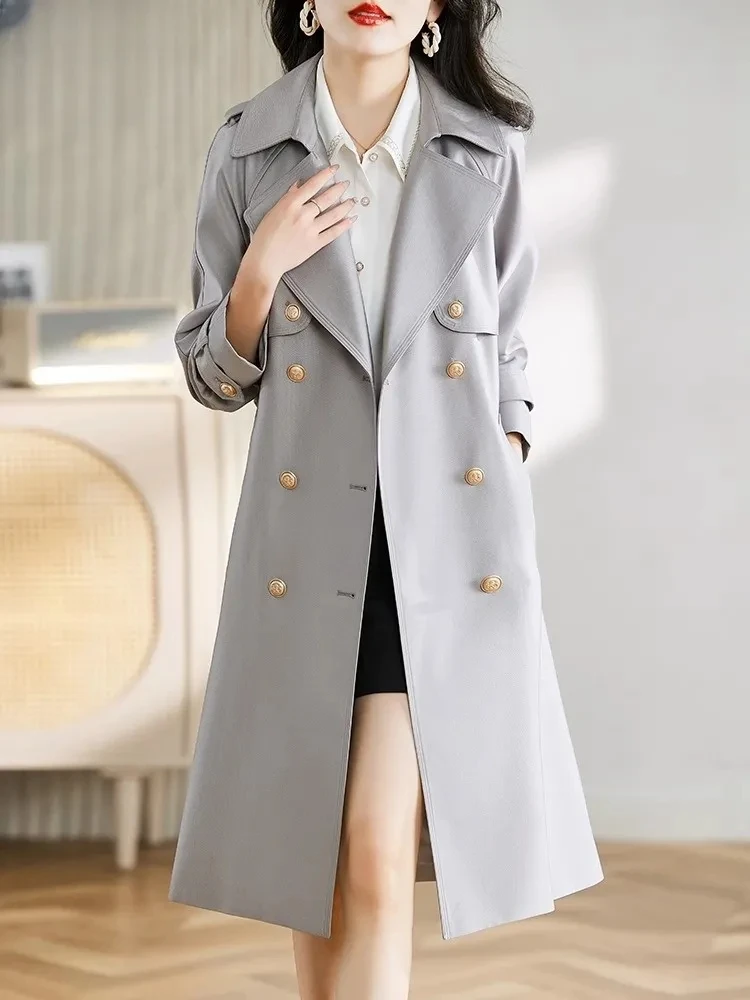 Belt Trench Coats Women Autumn Winter New Korean Classic Double Breasted University Style Loose Long Female Clothing Outwear