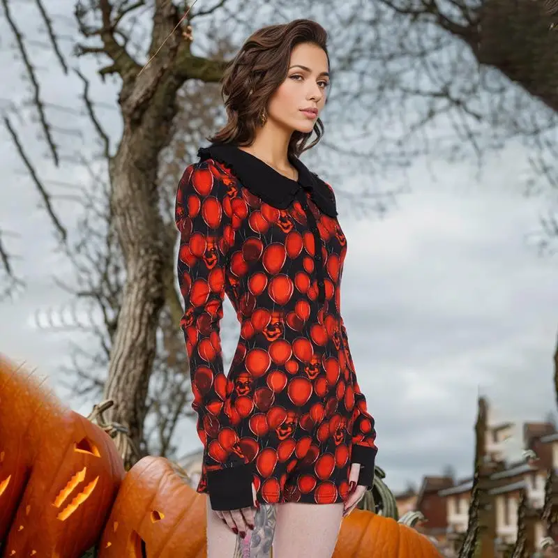 بدلة جوست للهالوين بتصميم وجه بالون، طقم بنطلون بخصر عالٍ من قماش الليكرا الرقيق، بدلة نسائية قطعة واحدة/ملابس شاملة