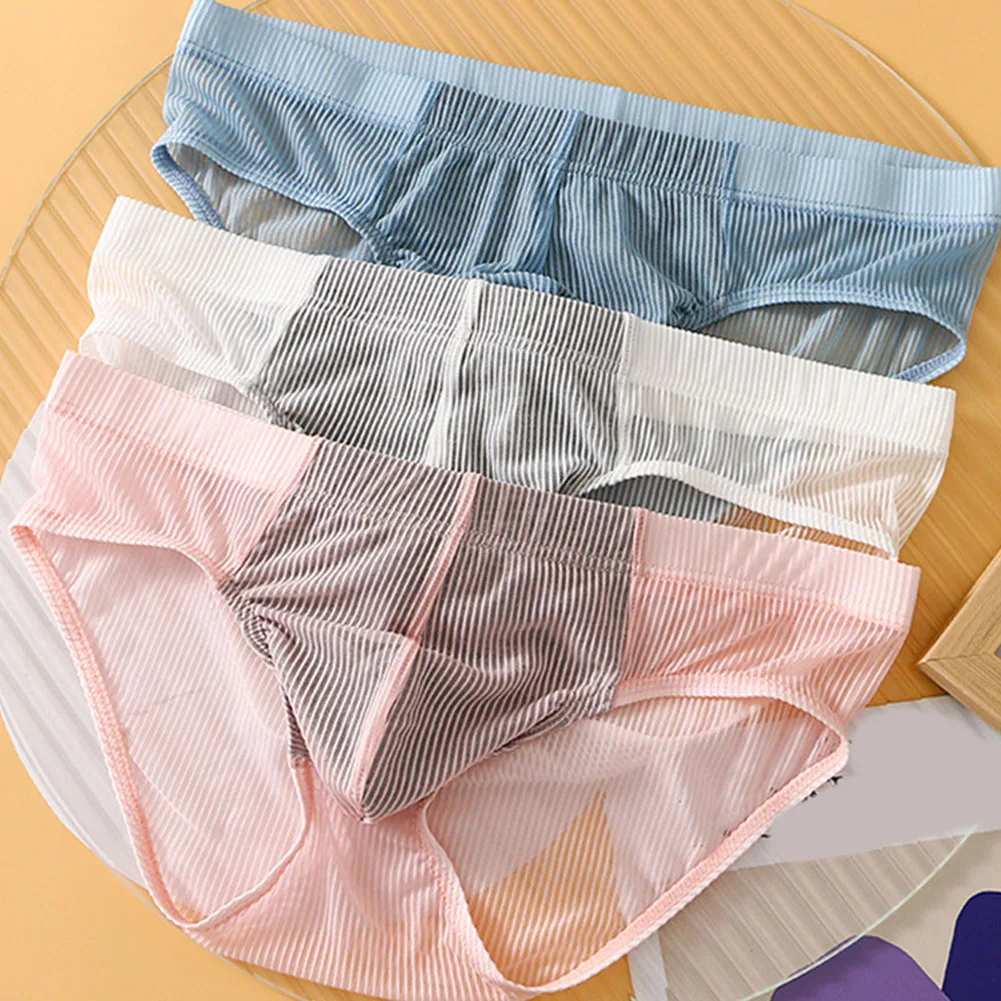 

Casual Wear Ice Silk Briefs Mens Underwear Blue Men's Mesh Underwear Brand New Low Waist Style Suitable For Home