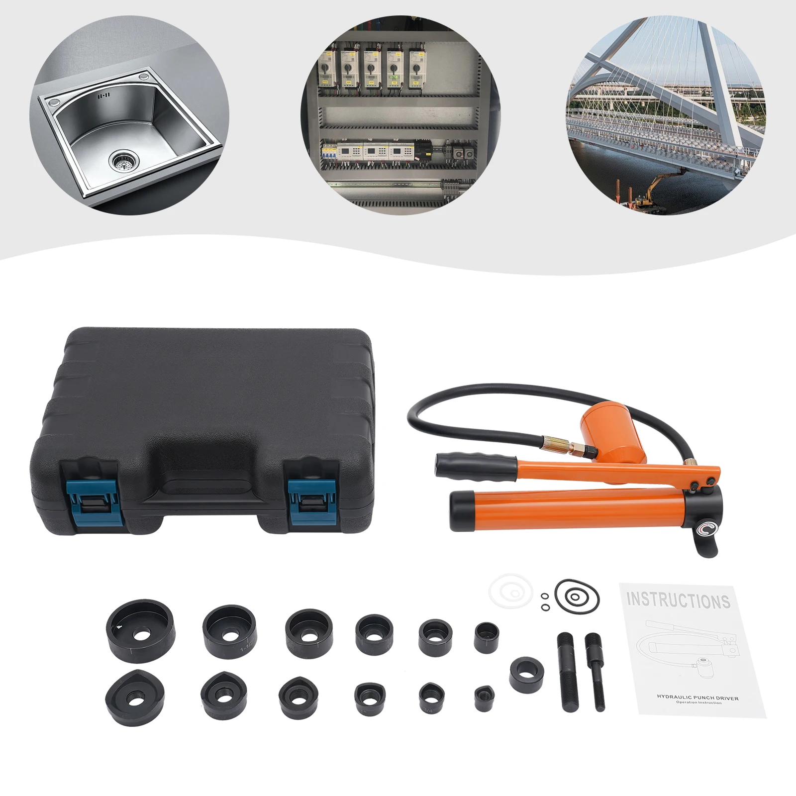 Hydraulischer Locher-Set, manuelles Locher-Set, Handpumpe, Locher-Set mit 6 Matrizen, Orange, für den Bau in der Elektronikindustrie – Detail 3