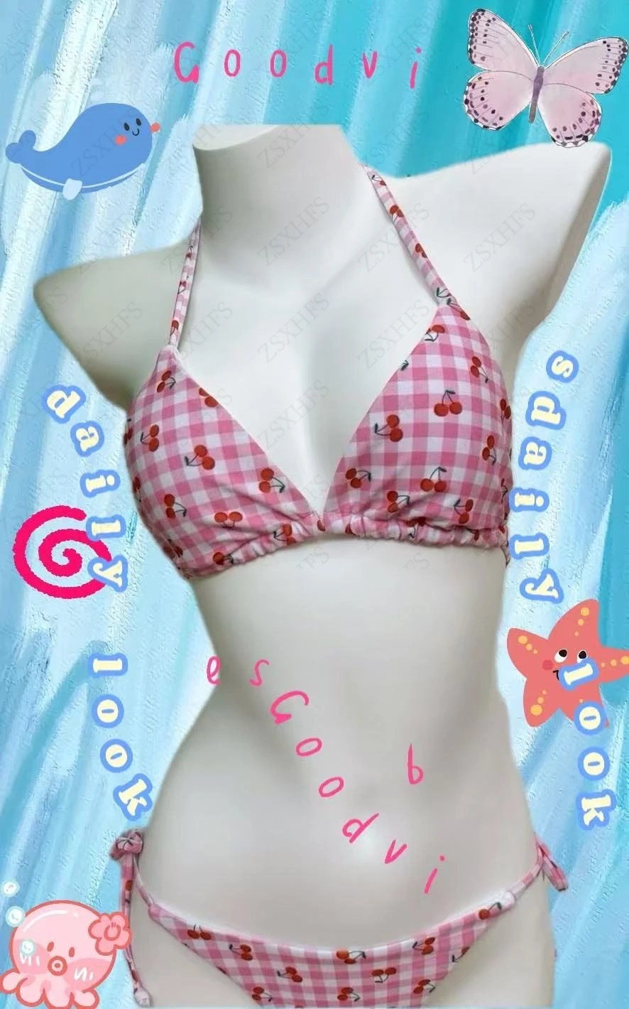 

Kawaii Swimsuit Summer Women Clothes Punk Sexy Camis cherry Pink Cute Femme Sling Harajuku Bandage Korea Aesthetic Y2k Crop Tops