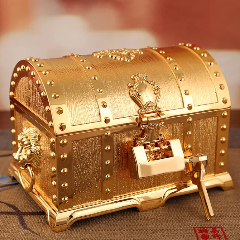 European Style Vintage Jewelry Box with Lock  Zinc Alloy Metalwork Jewelry Box Lockable Gem Storage Ornate Organizer