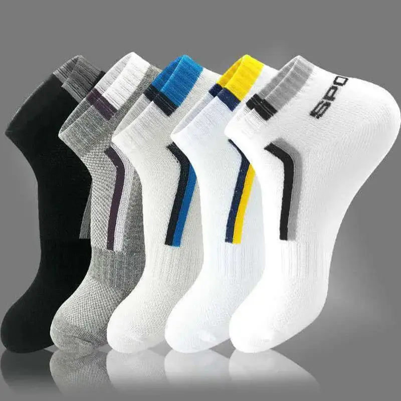 5 Pairs/pack "Sports" MEN'S Summer Socks, Personalized Boat Socks, Breathable Absorption, Youth Student Socks, Mixed Colors