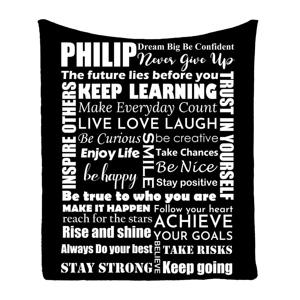 Personalised Personalized Name Inspirational Words Sofa Throw Bedspread Blanket Holiday Christmas Birthday Gift Drop Shipping