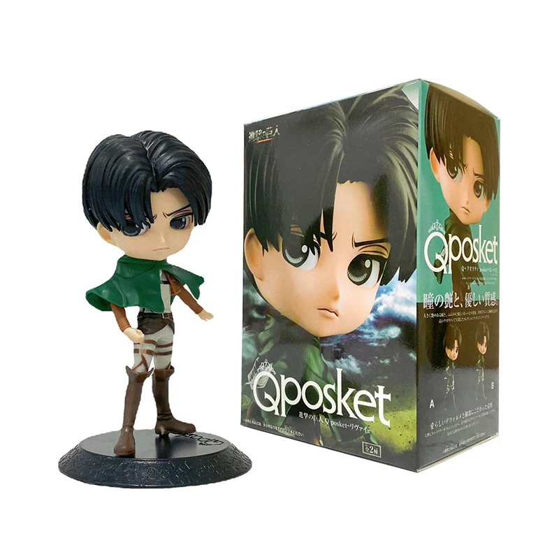 Anime Attack On Titan Figures Levi Ackerman Eren Figure Shingeki No Kyojin Q Posket Big Head Soldier Levi Ornaments Model Toys