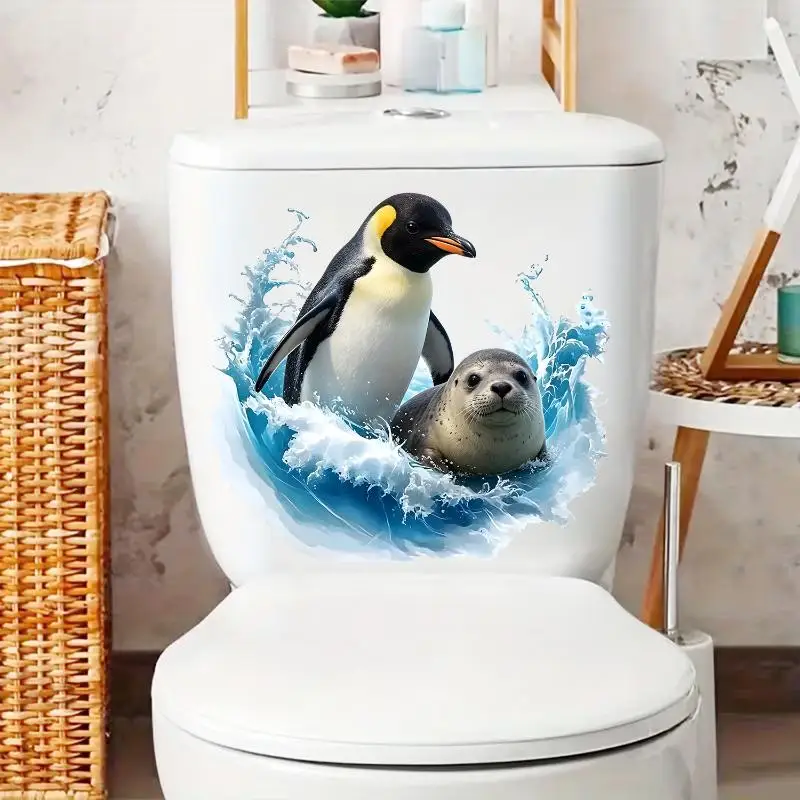 Waterproof Self Adhesive Polar Ocean Animal: Decorative Stickers PVC Toilet Tank Bathroom Decoration