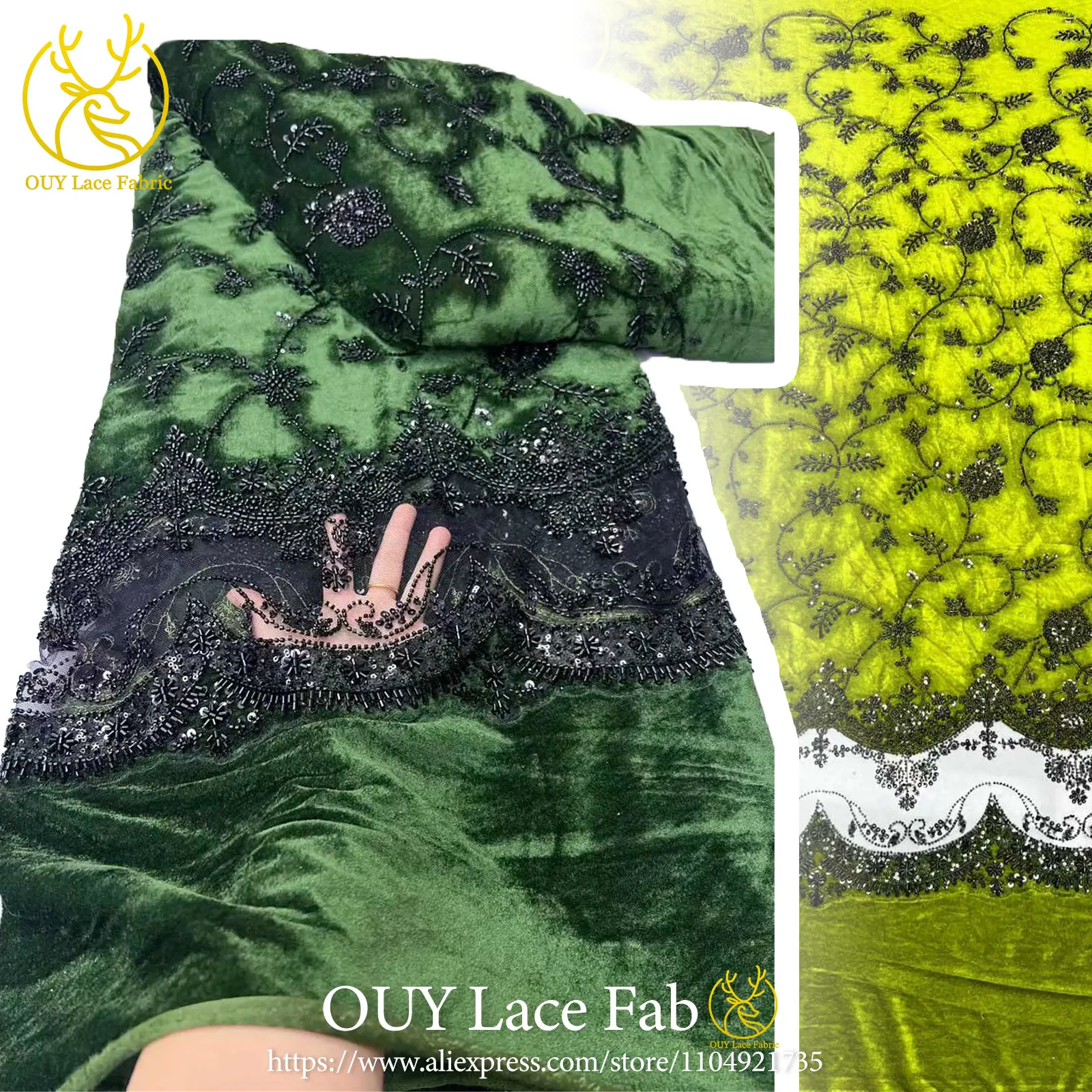 

Velvet Beaded Tulle Lace Fabric 2026 French Luxury Sequined Mesh Fabric Evening Gown African Nigerian Women's Party Dress