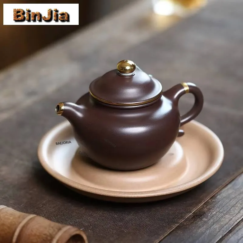 300ml Vintage Yixing Purple Clay Teapots Handmade Gold Drawing Pot Raw Ore Purple Mud Tea Maker Kettle Zisha Teaset Tea Services