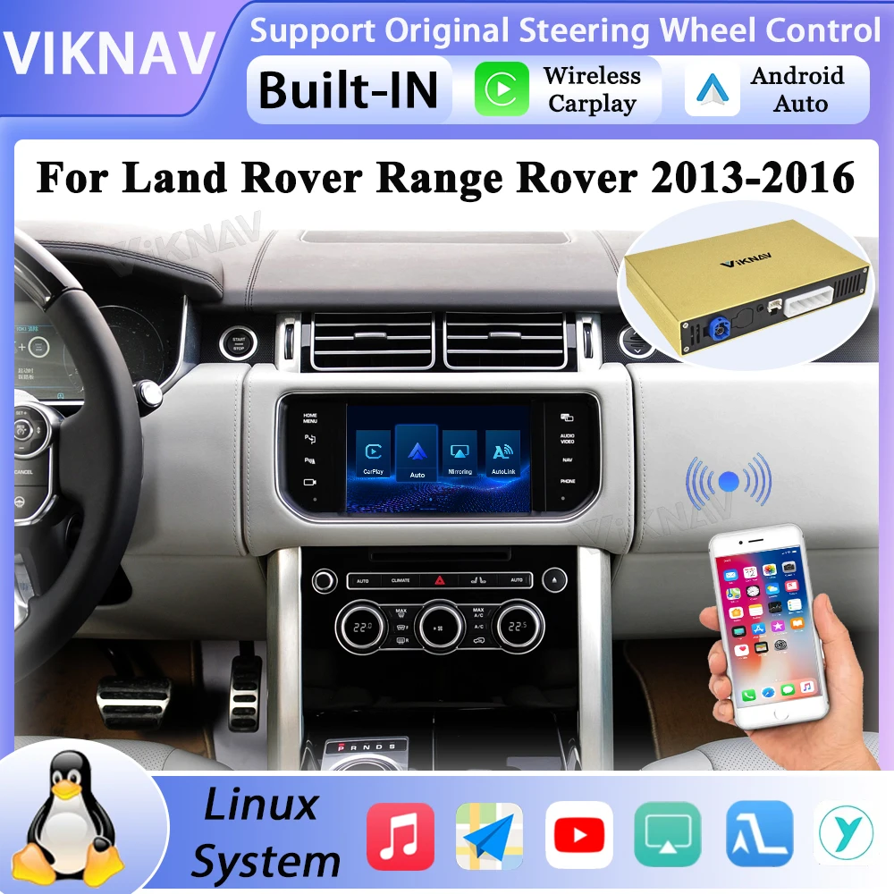 

Беспроводной мультимедийный центр Linux для Land Rover Range Rover 2013-2016 с CarPlay, Android Auto и GPS-навигацией, для установки на оригинальный экран автомагнитолы