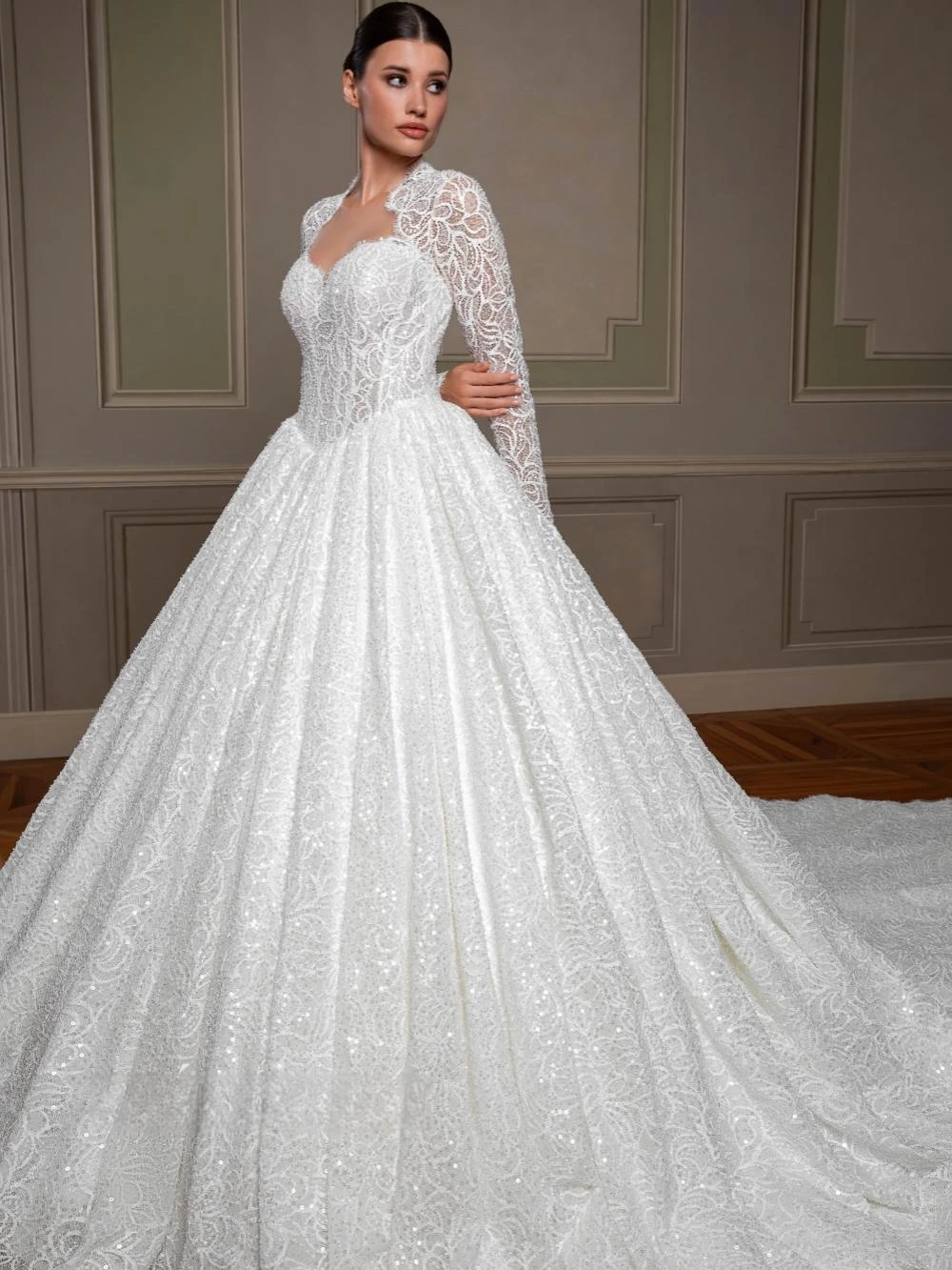 

Dazzling Beaded Lace Princess Long Wedding Dress Dreamy Sweetheart Neck Bridal Gown New Customized Gorgeous Dresses For Bride