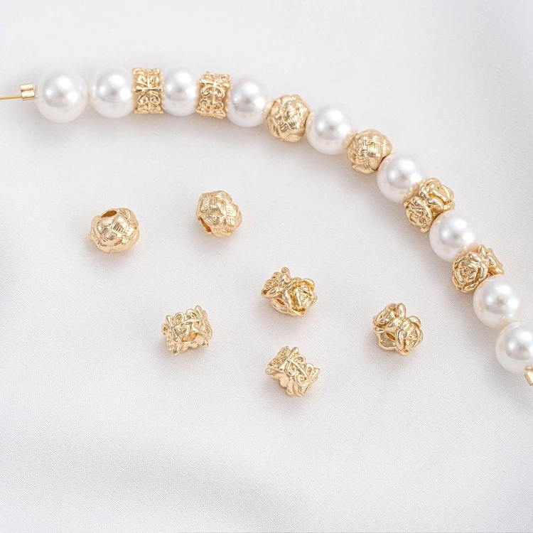 14K Gold Filled Yarn Ball Rose Spacer Bead, Tarnish Resistant DIY Jewelry Finding for Bracelet Necklace