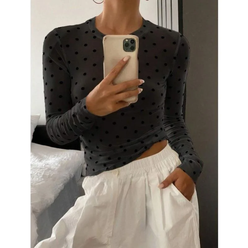 Faionable Slim Fit round Ne Long Sve Polka Dot irt Новое поступление Cross Border Q 786 Жилет из искусственной кожи Thiened для Mi...