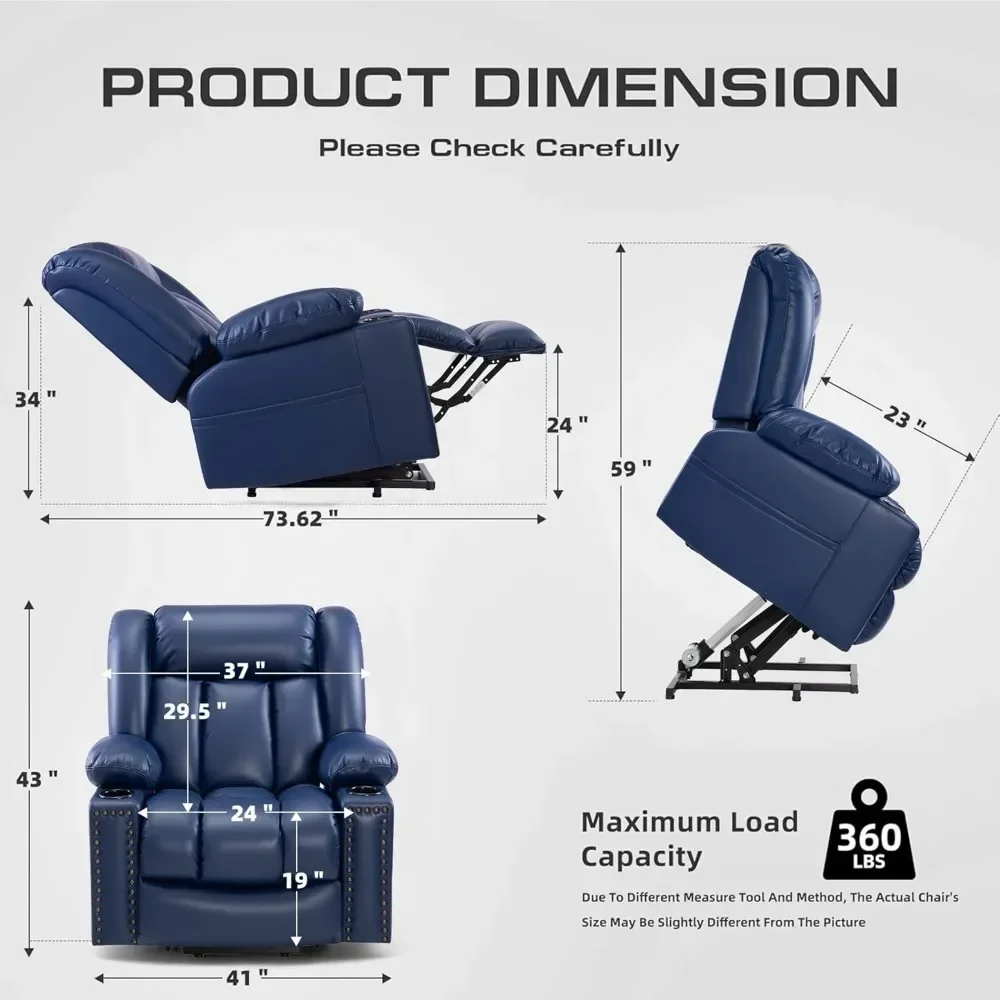 Large Power Lift Chairs Recliners for Elderly with Heated and Massage Overstuffed Adjustable Lift Chairs,Breathable Leather, USB