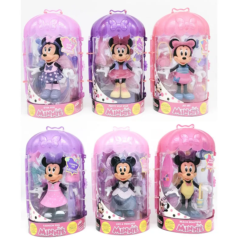 Disney Mickey Mouse Fashion Minnie Mouse Doll Change Clothes Girls Play House Toy Dress Up Action Figure Children Birthday Gifts