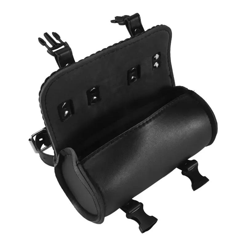 Motorcycle Fork Bag PU Leather Bicycle Handlebar Tool Pouch Sissy Bar Roll Storage Bag Saddle Bag, Universal-AD39
