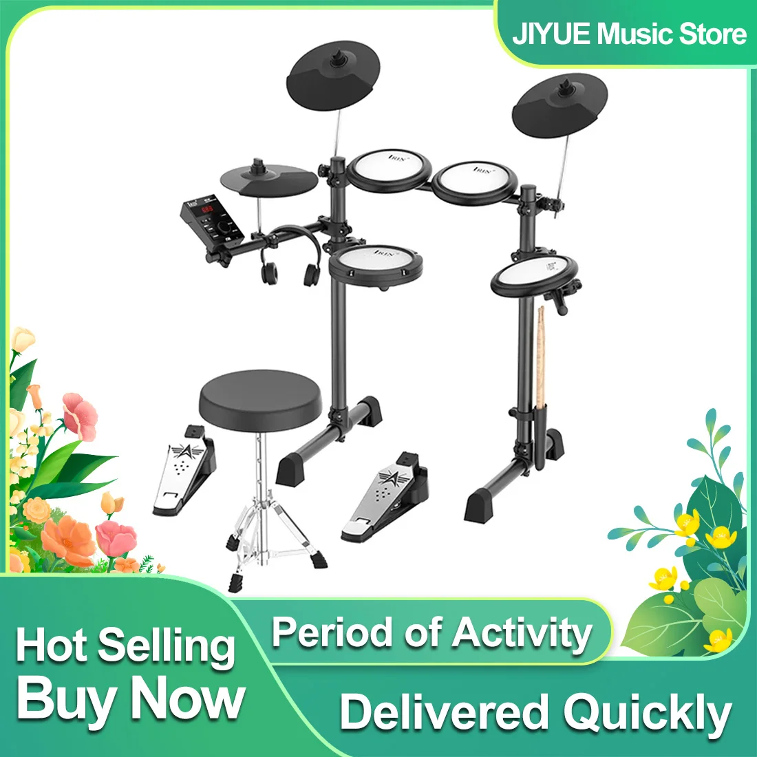 Electric Drums Set Convenient 5 Drum 3 Cymbal Silicone 300 Sounds BT USB MIDI Connection Headphone Percussion Instrument