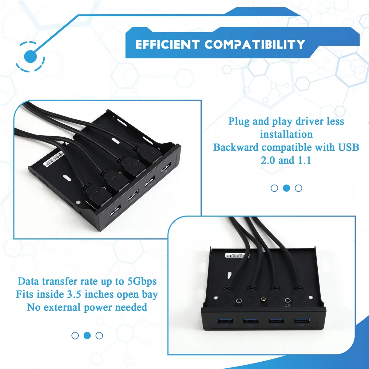 FZFZ USB 3.0 4포트 전면 패널 USB3.0 3.5인치 플로피 전면 패널 내부 브래킷 어댑터 (데스크탑용 3.5인치 플로피 베이)