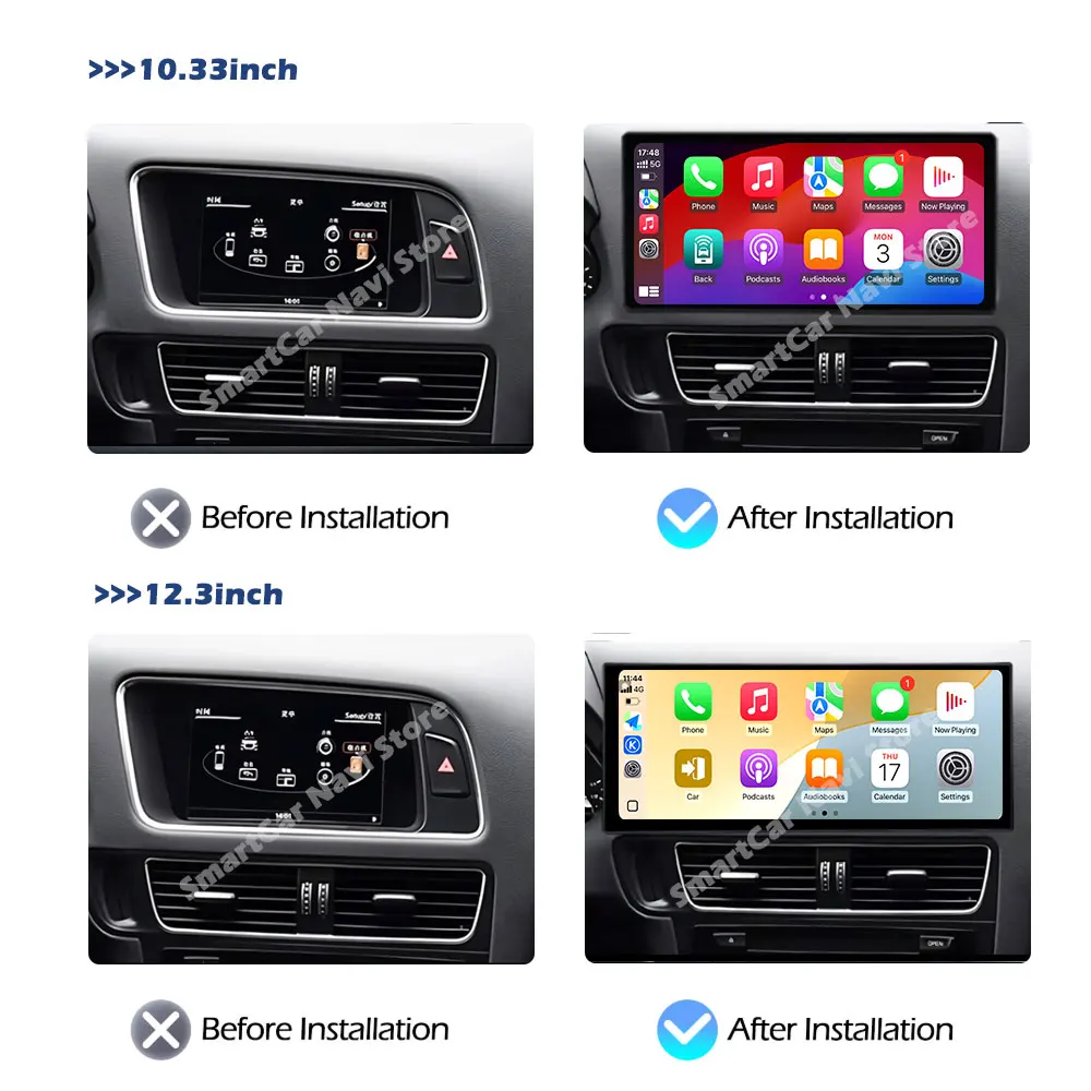For Audi Q5 2009-2017 Wireless CarPlay Car Multimedia Stereo GPS Navi Radio Player 4G WIFI Bluetooth QLED Touch Screen Android15