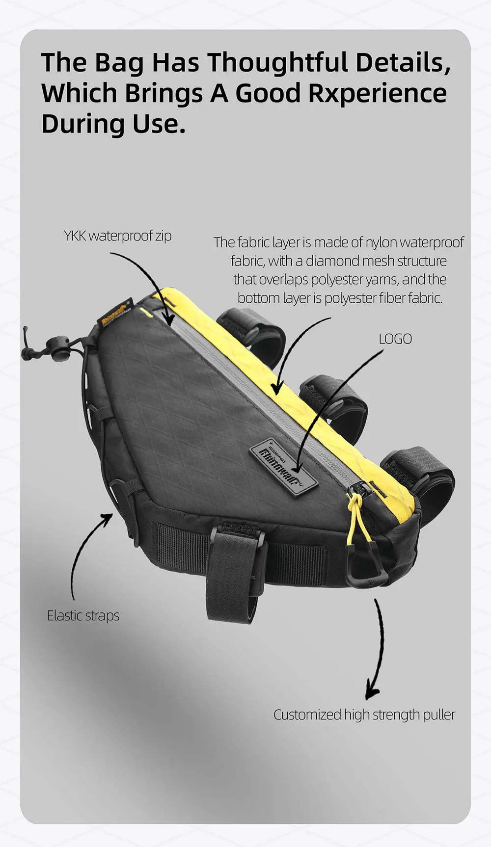 Rhinowalk Fahrrad-Dreiecksschlauchtasche, wasserabweisend, 1,7 l/2,4 l/2,9 l, Fahrrad-Rahmentasche für MTB und Rennrad, Querträger-Aufbewahrungspaket – Detail 11