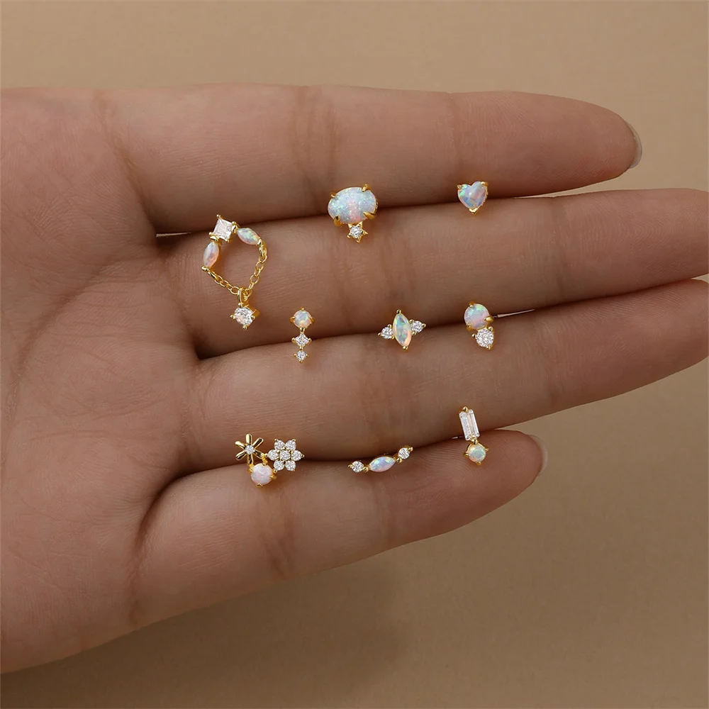 CANNER 1PC Heart-shaped Opal 925 Sterling Silver Threaded Piercing Earring Women Ins Star Moon Butterfly Ear Bone Nail Gift