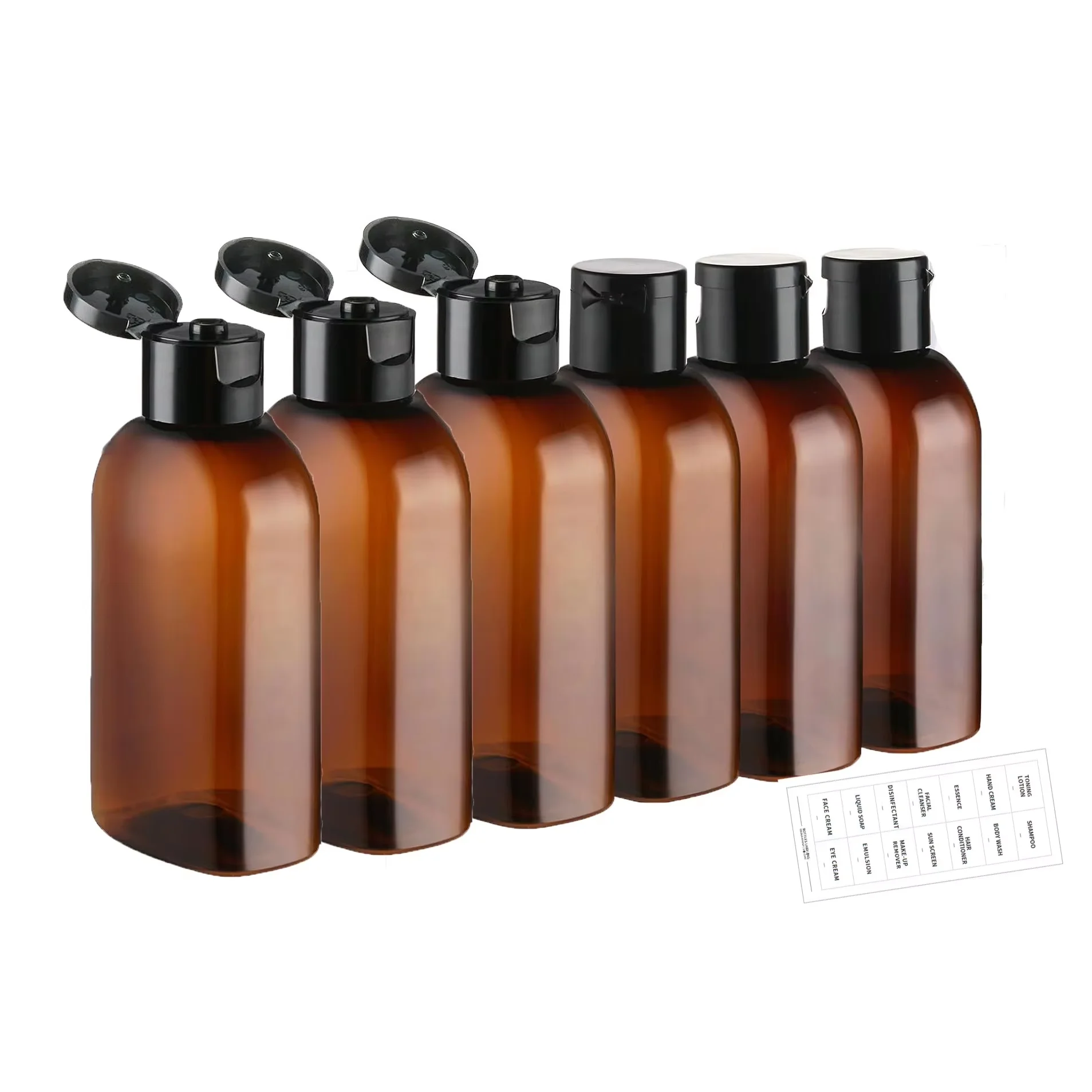 4 قطعة 100 مللي زجاجات السفر مع التسمية وحقيبة التخزين البني زجاجة بلاستيكية شفافة فارغة موزع شامبو حاوية متعددة الاستخدام #6