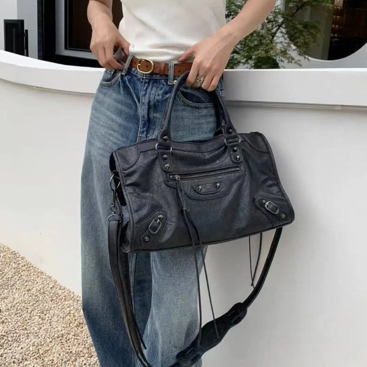 2026 Fashion Motorcycle Bag Women's City Tote Bag Y2k Classic Street Fashion Shoulder Pu Leather Crossbody Tote Bag