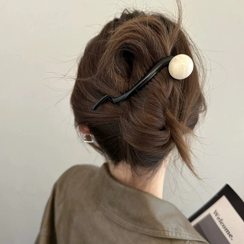1 Stück elegante französische Vintage-Haarspange für Damen, Kopfbedeckung, kaffeefarbenes Perlen-Design, Hai-Clip, perfekt für lässige Alltagskleidung – Detail 3