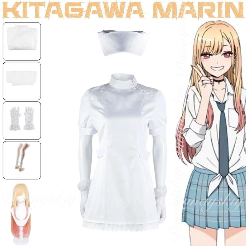 

My dress up darling Anime Kitagawa Marin Cosplay With The White Nurse Uniform And Colorful Wig Cosplay Costume Anime Full Of Set