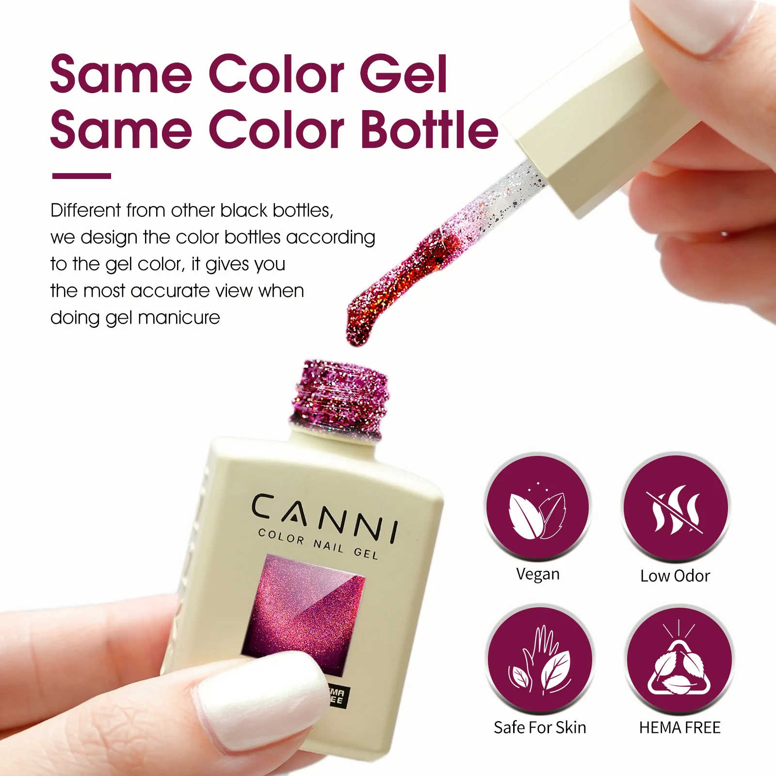 CANNI Nagelgel-Nagellack HEMA TPO FREE 9 ml EU-Standard Soak Off UV LED Diamond Sparkle Pailletten Wunderschöne Farbe Semi Permanent Gel – Detail 14