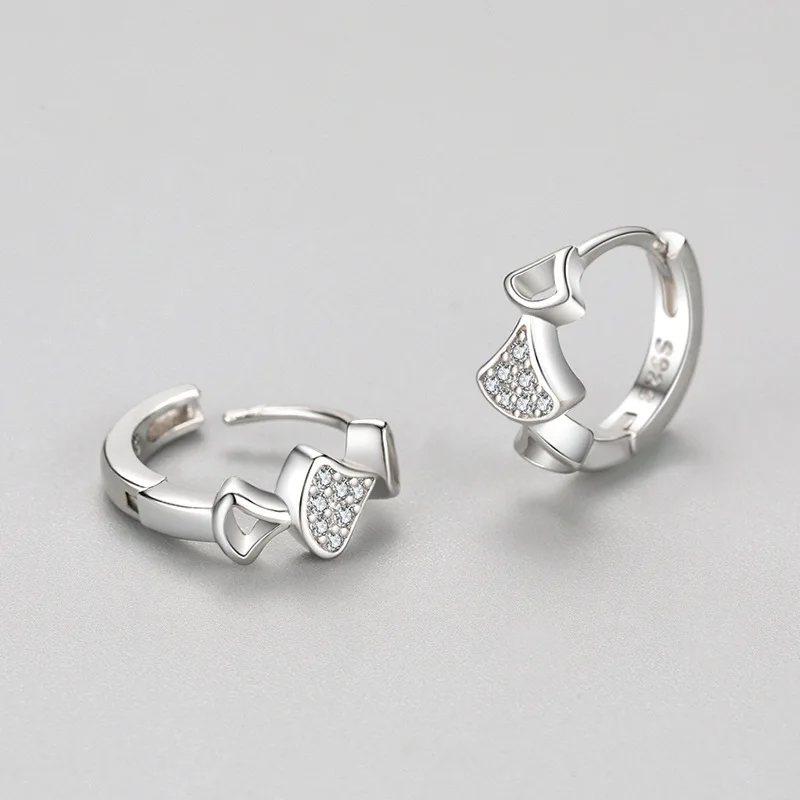 RY 925 Sterling Silver Elegant Ginkgo Biloba Leaves Earrings for Women Sparkling Zircon Hoop Earrings Classic Charm Jewelry Gift