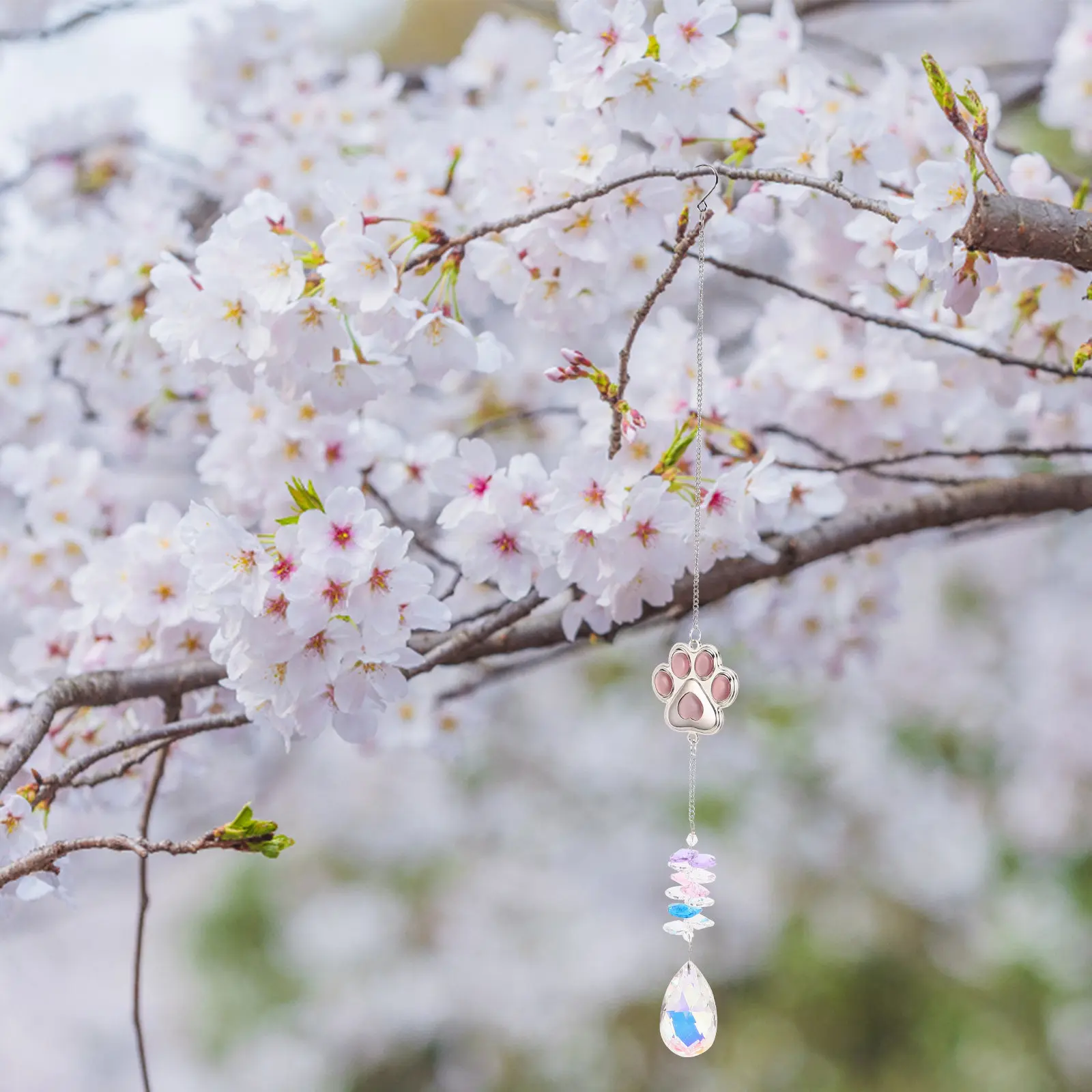 Natural Stone Paw Print Crystal Sun Catcher Outdoor Yard Decorations Dog Memorial Wind Chime Sky Blue Garden Animal Wind Chime