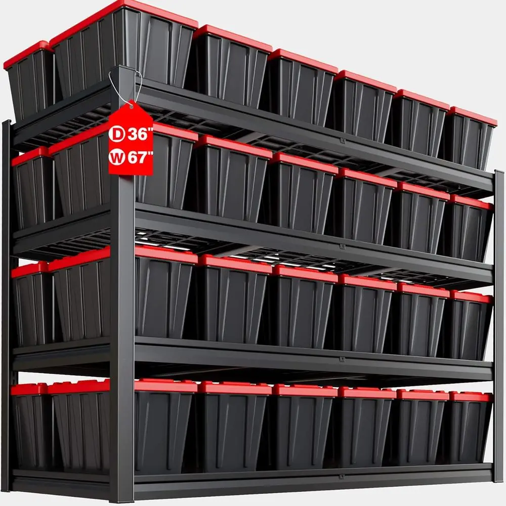 

4-ярусный прочный стеллаж для хранения 68Ш x 36Г x 68В для гаража, подвала или склада