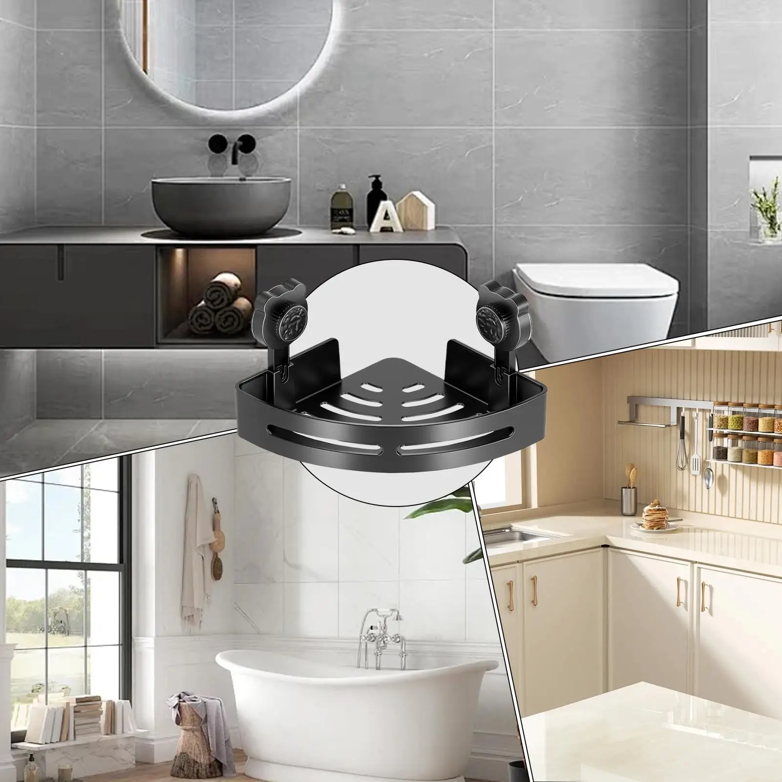 Wandmontierte Eckablage mit Saugnapf Dreieckiges Regal Ohne Bohren Eck-Duschorganizer für Badezimmer Küche Toilette