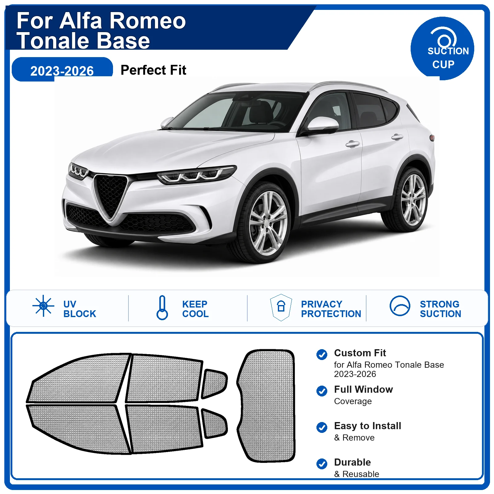 For Alfa Romeo Tonale Base 2023-2026 Custom Full Set Windshield Sun Shade Aluminum Foil Heat Insulation Anti UV Foldable