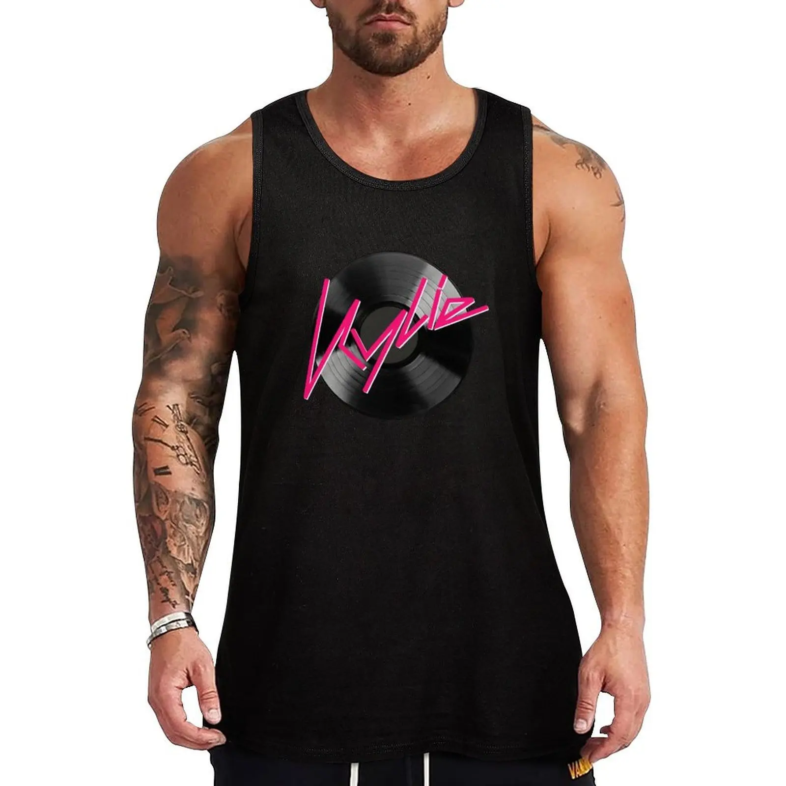 Kylie Minogue - record (black and pink) Tank Top Vintage Print Tank Top Retro Graphic Sleeveless Tee