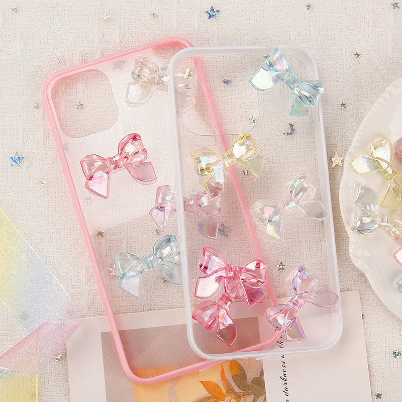 10Pcs Transparent Bow Resin DIY Barrette Icebox Mobile Phone Case Decoration Materials Clothes Crocs Cream Glue Flat Back Patch