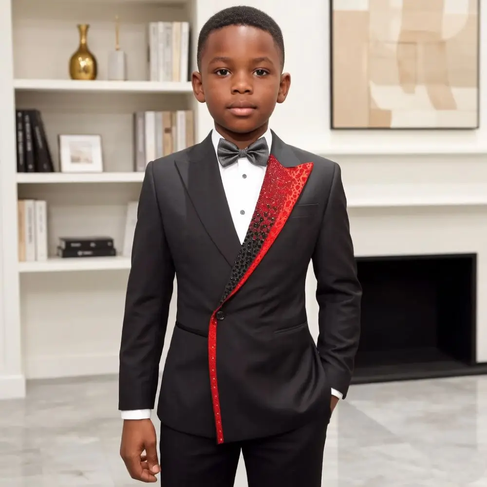 Beaded Black Boy Suits Slim Fit 2 Pieces Single Breasted Asymmetric Mix Match Separates Formal Celebrity Wedding Prom Host Style