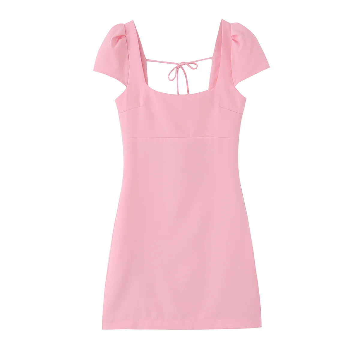TFMLN Sommer Damen Kleider mit Schleife und Rückenausschnitt, elegantes, kurzärmliges Kleid mit quadratischem Ausschnitt, schmal geschnittenes Kleid für Abend, Party, Club, Damenkleider – Detail 2