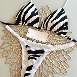 Conjunto de biquíni tanga estampado zebra feminino, maiô de cintura alta, moda praia brasileira, trajes de banho sexy, 2023