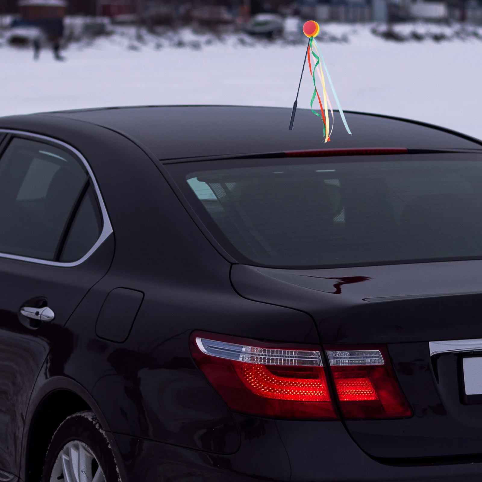 

Attractive Car Antenna Decoration Rainbow Ball With Ribbon Stylish Auto External Ornament
