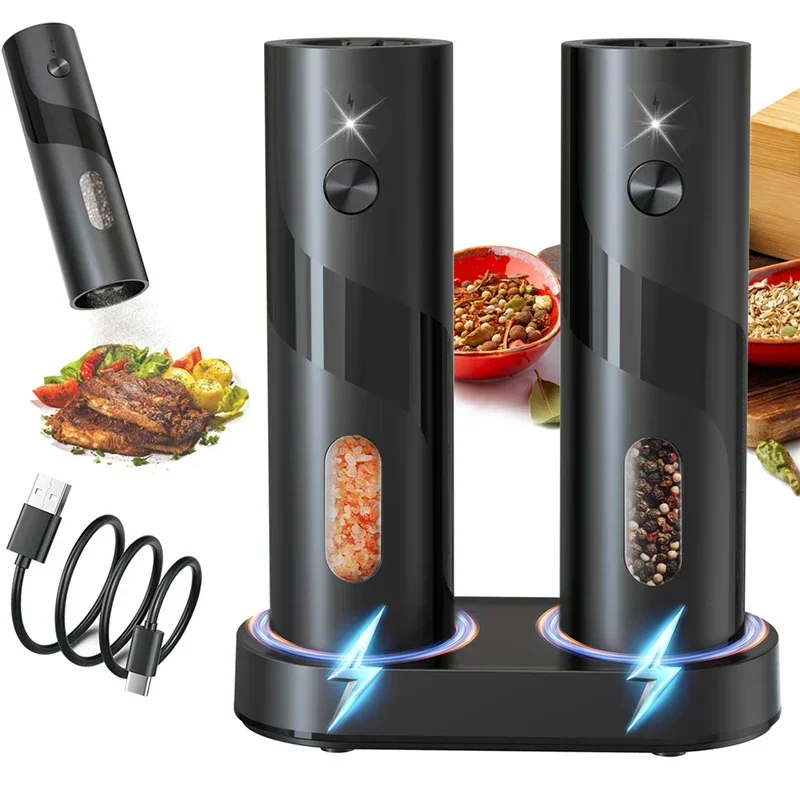 

Rechargeable Electric Salt and Pepper Grinder Set Automatic Pepper Mill Grinders with Charging Base and Adjustable Coarseness