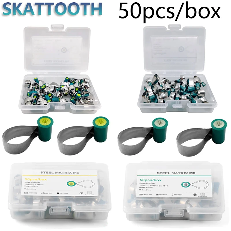 50pcs/box Dental Matrix Bands Double-Side Contoured Anatomically Shaped Matrix Bands Stainless Steel  Knob Type Matrix