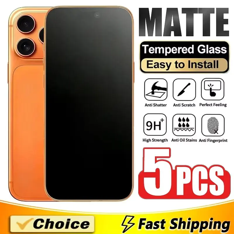 1-5 Stück Mattierte Gehärtete Glas-Displayschutzfolie für iPhone 17 Pro Max 16 Pro 15 14 13 11 12 Pro Max 7 8 Plus X XR XS Max SE 2 Film