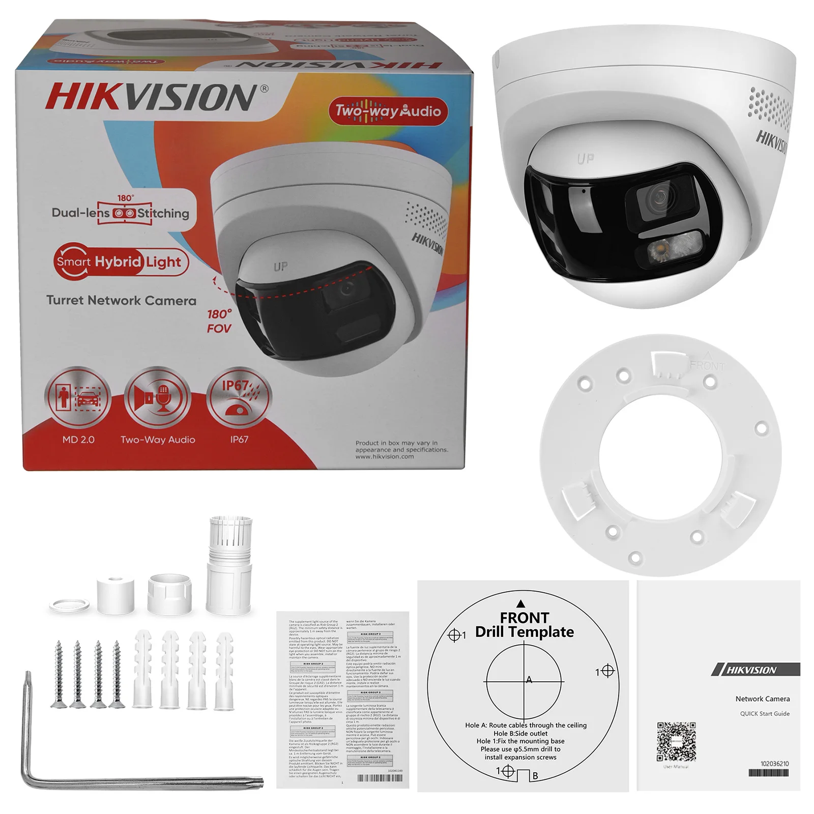 Hikvision DS-2CD1383G2P-LIUF/SL 8 MP 4K dubbele lens gestikt 180 °   Groothoek Smart Hybrid Light POE Netwerk IP-camera MD 2.0 Audio
