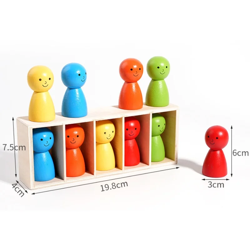 モンテッソーリ色分けおもちゃ 色合わせ感覚ゲーム 木製ペグ人形 カップ入り 早期教育学習おもちゃ 幼児3歳以上向け