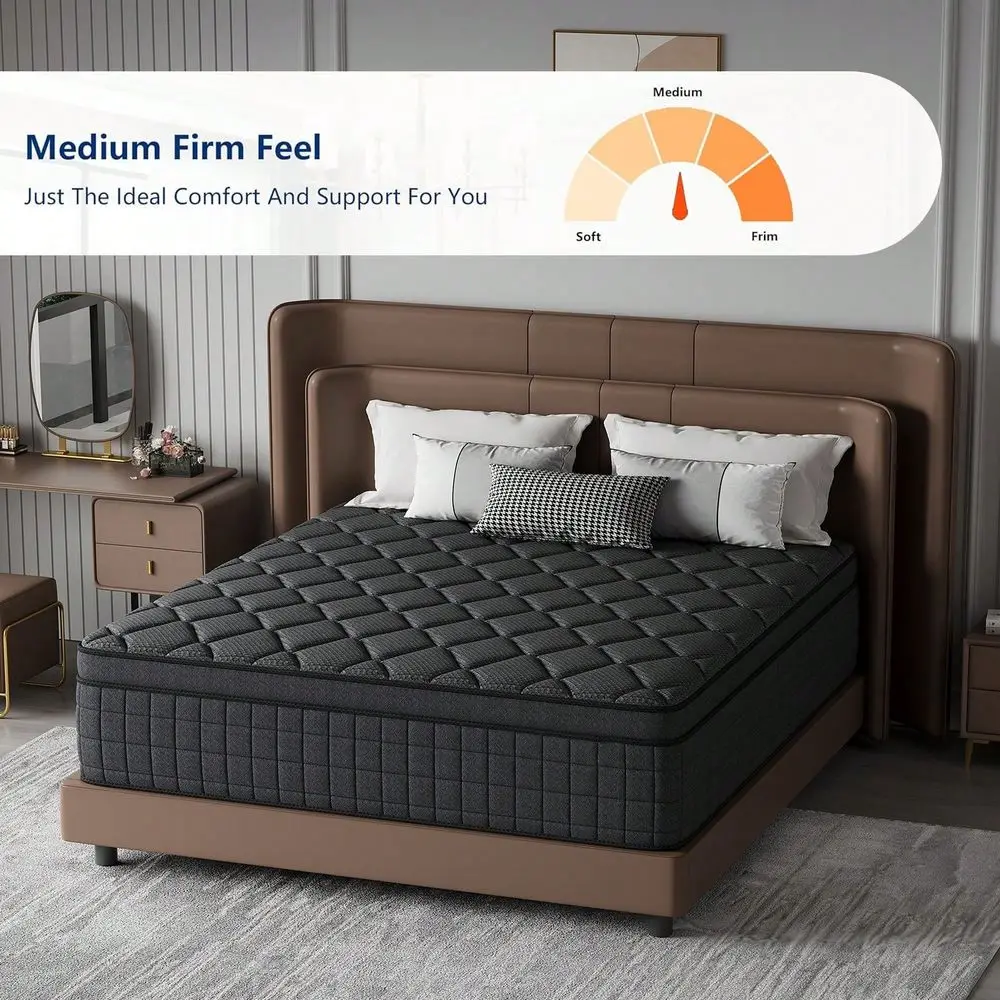 12 14 Inch Queen Hybrid Mattress In A Box, Pocket Spring, Breathable, Motion Isolation, Medium Firm